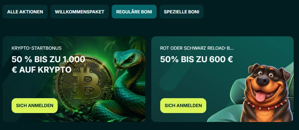 Reguläre Bonusaktionen im Spinaconda Casino mit Krypto-Bonus und Reload-Angeboten