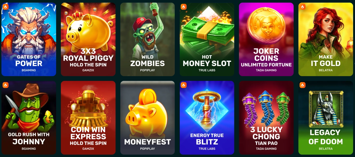 Spinaconda Casino Spielautomaten-Lobby mit Spielen verschiedener Software-Studios